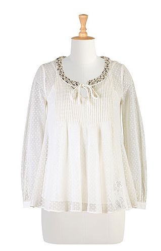 Embellished cotton lace peasant top