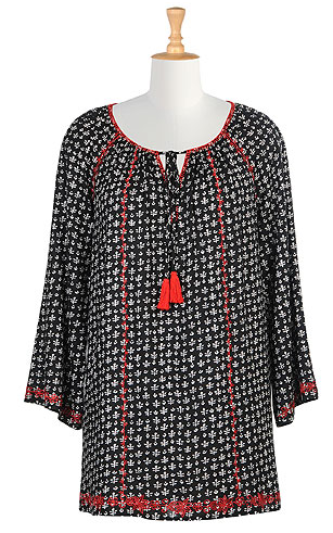 Contrast embroidered graphic print tunic